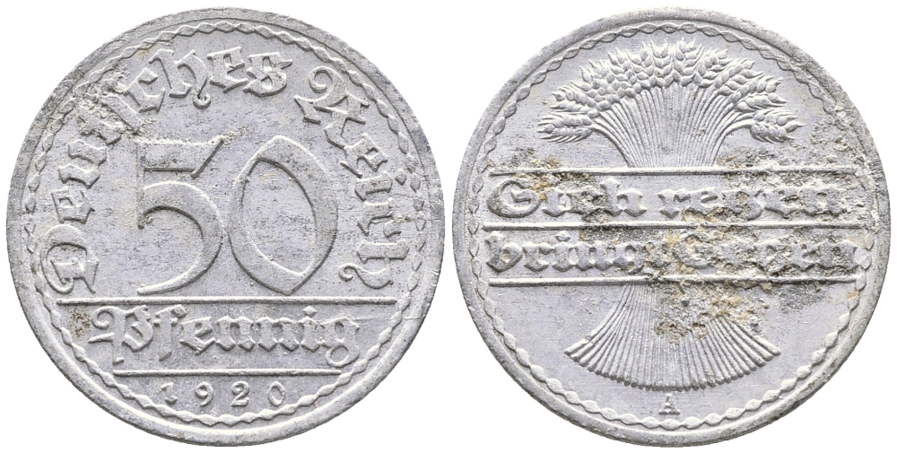 ГЕРМАНИЯ 50 ПФЕННИГОВ 1920 A KM 27, J. 301 алюминий 24-946