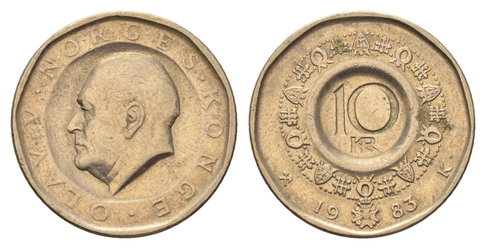 Норвегия 10 крон 1983 Улаф V (1957-1991) KM 427 никель латунь 4703-321