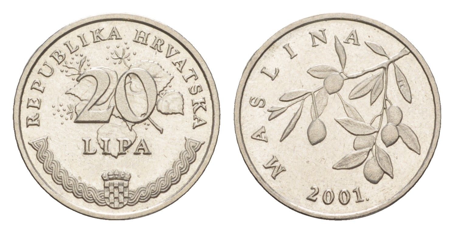 Хорватия 20 липа 2002 четный год KM 7 сталь плакированная никелем UNC 4379-346