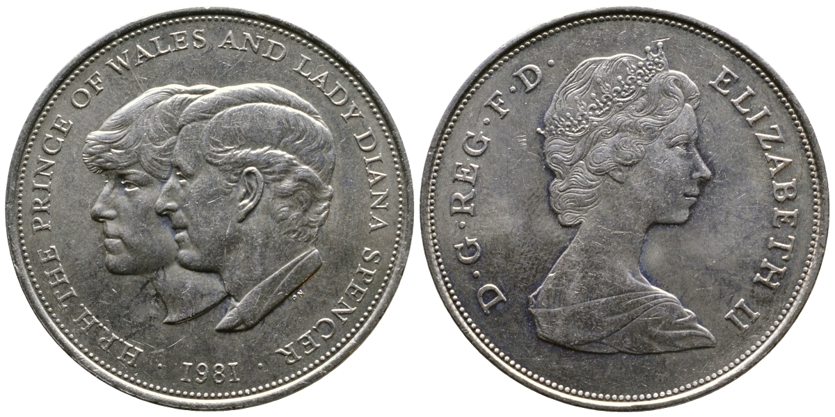 Великобритания 25 пенсов 1981 Королевская свадьба принца Чарльза и леди Дианы, Елизавета II (1952-2022) KM 925, Spink 4229 медно-никель 73-1215