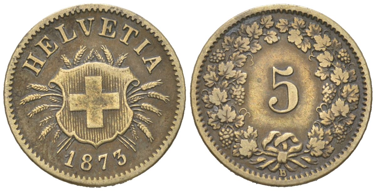 Швейцария 5 раппенов 1873 B KM 5 серебро 4189-767