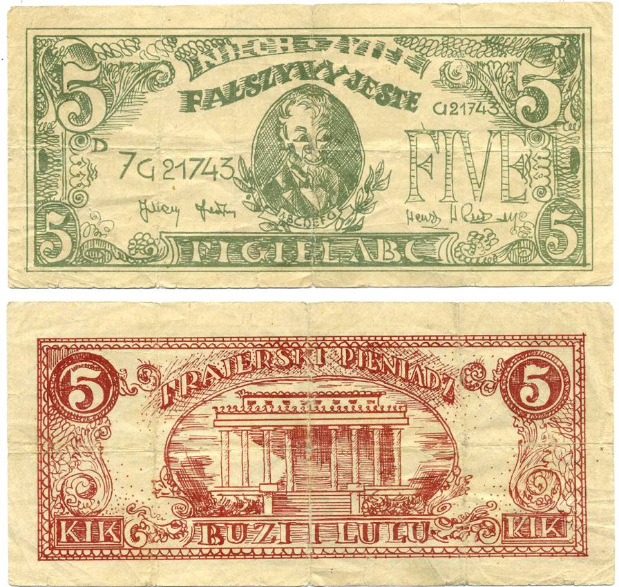 ПОЛЬША 5 ФАЛЬШИВЫХ ЕДИНИЦ бумага 8592-26-3-1