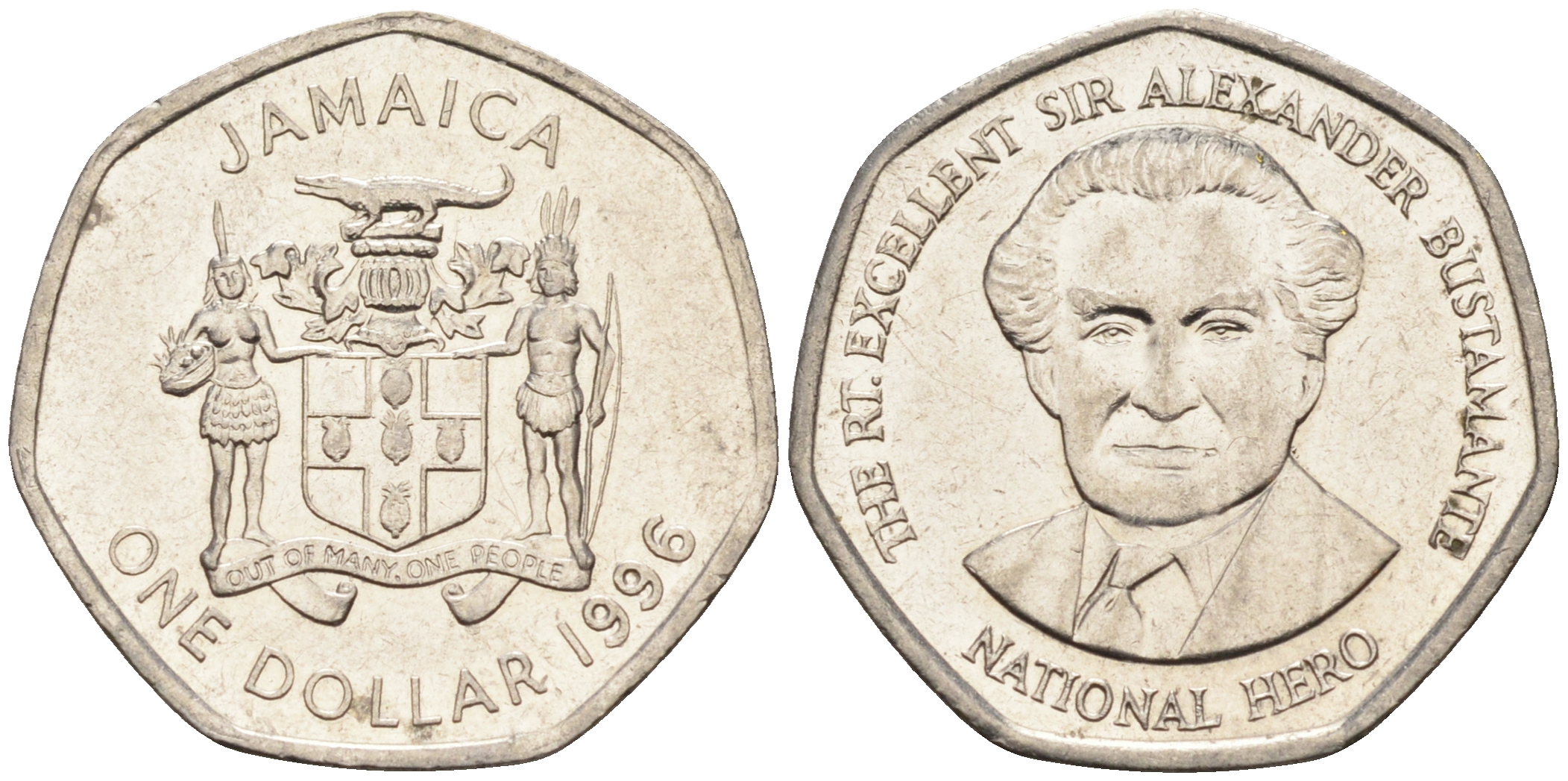 Ямайка 1 доллар 1996 Александр Бустаманте KM 164 никелированная сталь 4588-1033