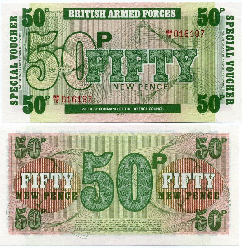 АНГЛИЯ 50 ПЕНСОВ 1972 ДЛЯ ВООРУЖЕННЫХ СИЛ, 6 СЕРИЯ, DE LA RUE Pick M46 бумага UNC (ПРЕСС) 7486-30-3-2