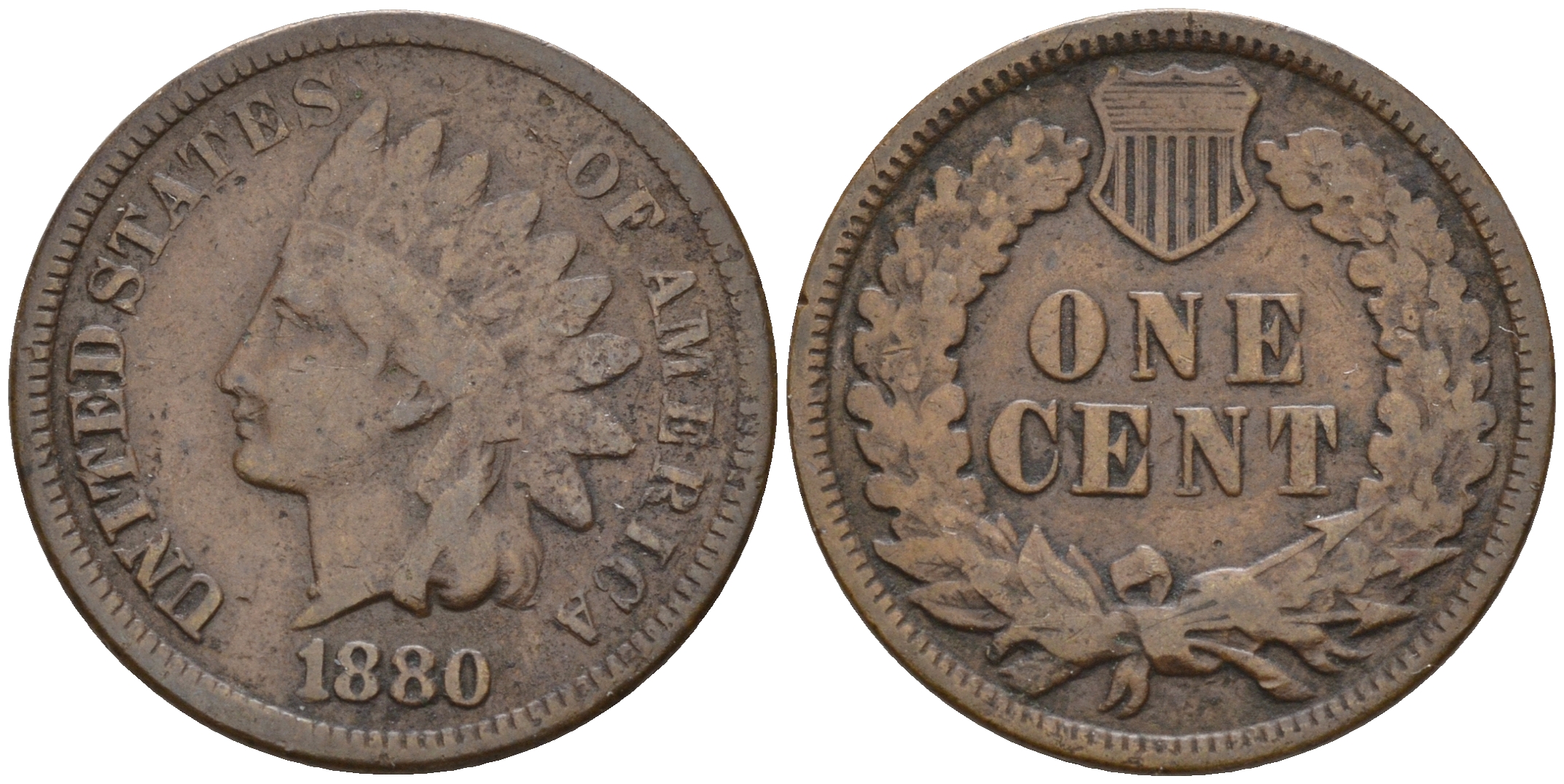 США 1 цент 1880 индеец, Indian head  бронза    4596-316