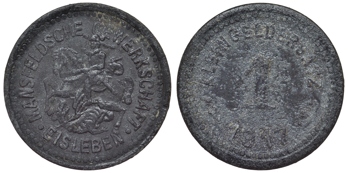 Германия, Айслебен 1 пфенниг 1917 Саксония-Анхальт, нотгельд цинк 4119-111