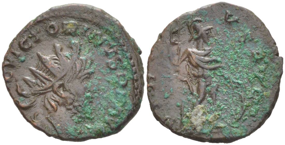 Римская Империя, императоры в Галлии антониниан 270 Викторин, IMP C VICTORINVS P F AVG, бюст императора / VIRTVS AVG, Марс, Колония Агриппины (Кельн) RIC 78 биллон 1073-20-27