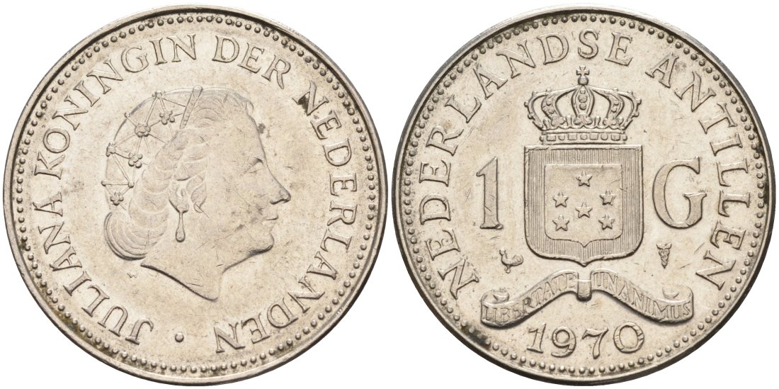 Нидерландские Антилы 1 гульден 1970 Юлиана (1948-1980) KM 12 никель 88-1046