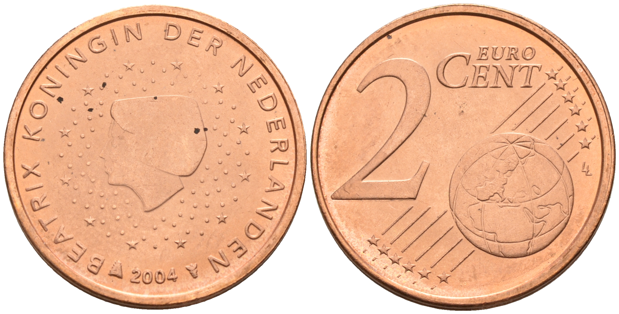 Нидерланды 2 евроцента 2004  КМ 235 сталь плакированная медью UNC   4160-1146