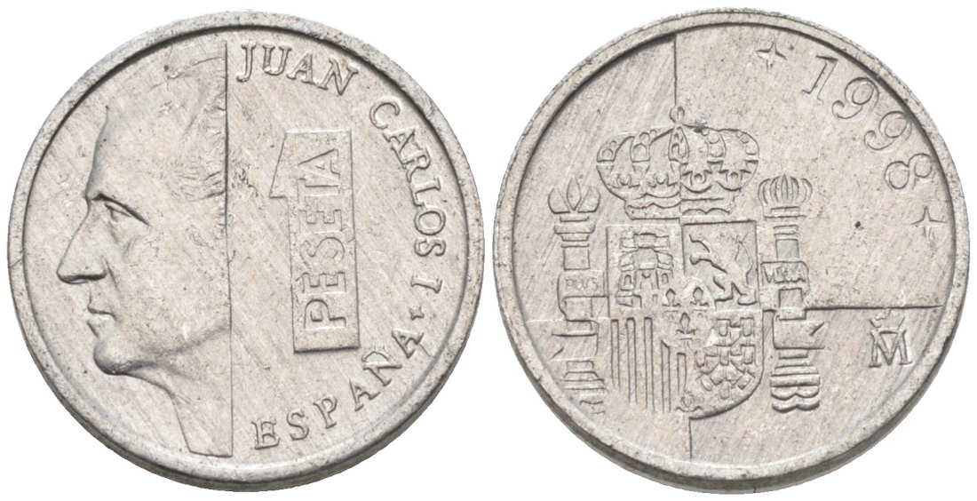 Испания 1 песета 1998 Хуан Карлос I KM 832 алюминий 4567-735