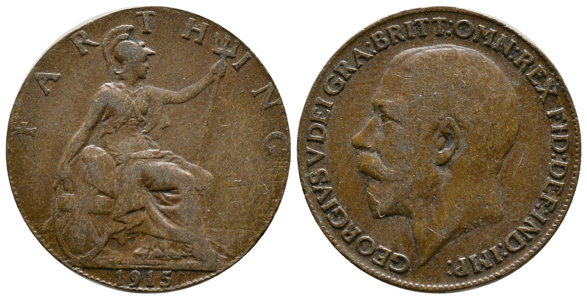 Великобритания 1 фартинг 1915 Георг V (1910-1936) KM 808.1, Spink 4059 бронза 4384-1233
