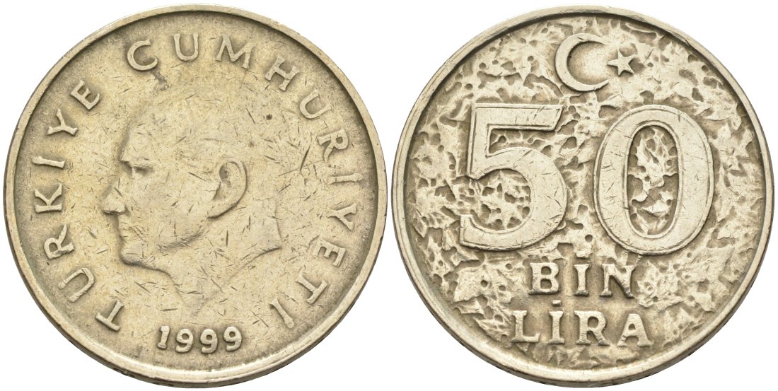 Турция 50000 лир 1999 Кемаль Ататюрк KM 1056 медь никель цинк 4572-1025