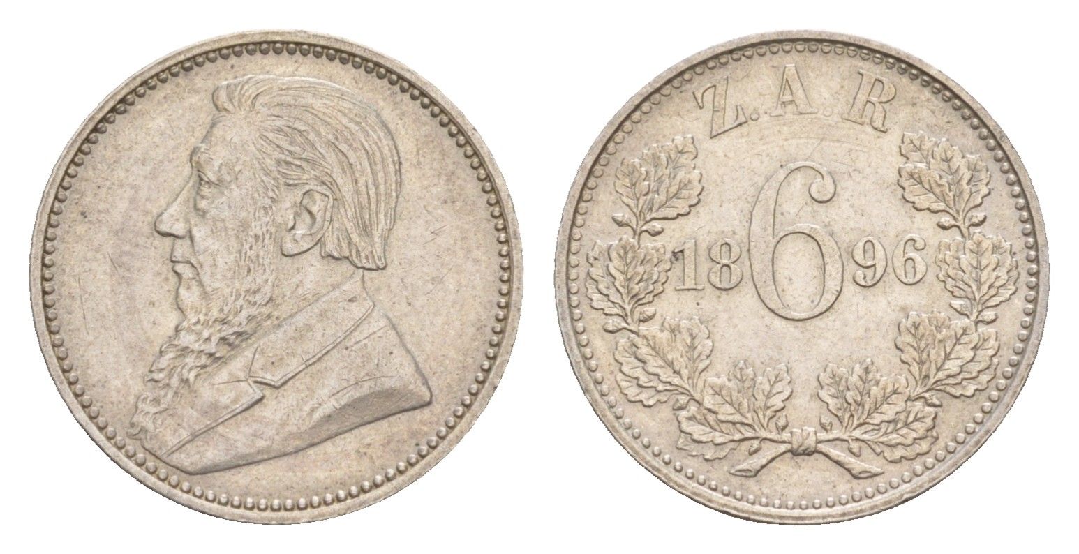 ЮАР (Трансвааль) 6 пенсов 1896 KM 4 серебро 1518-1214