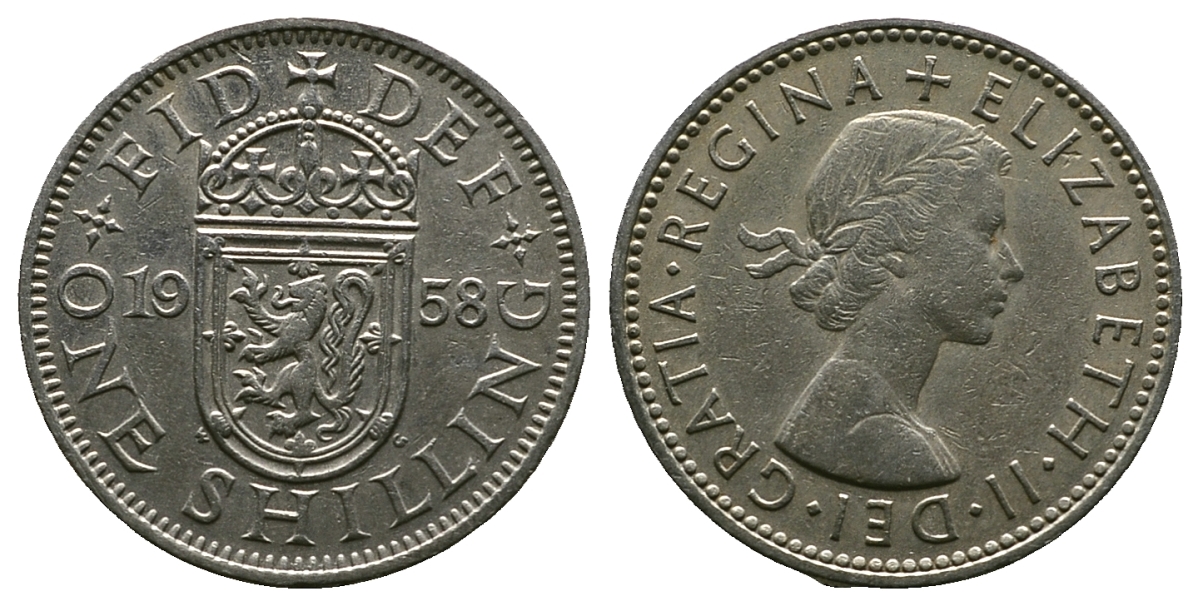 Великобритания 1 шиллинг 1958 Елизавета II (1952-2022), Шотландский герб KM 905, Spink 4148 медно-никель 261-1026