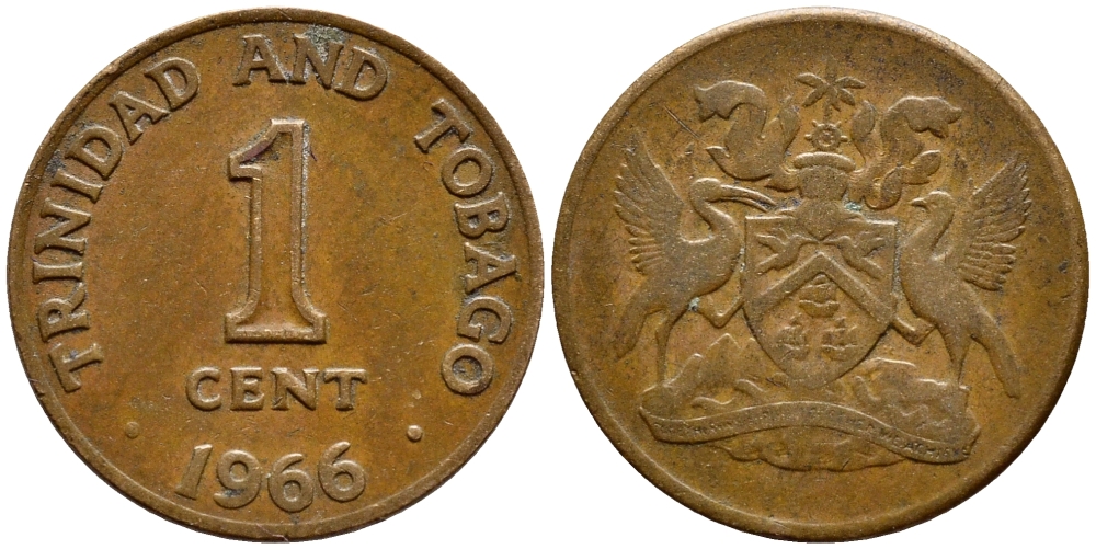 Тринидад и Тобаго 1 цент 1966 герб KM 1 бронза 4396-919