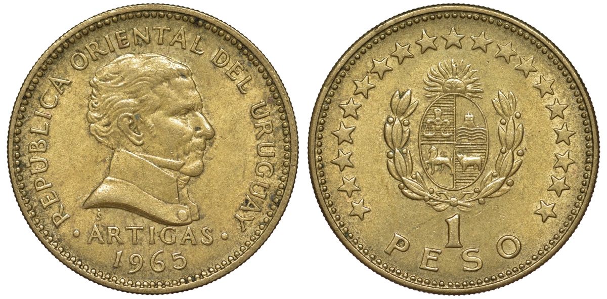 Уругвай 1 песо 1965 KM 46 алюминиевая бронза 92-611