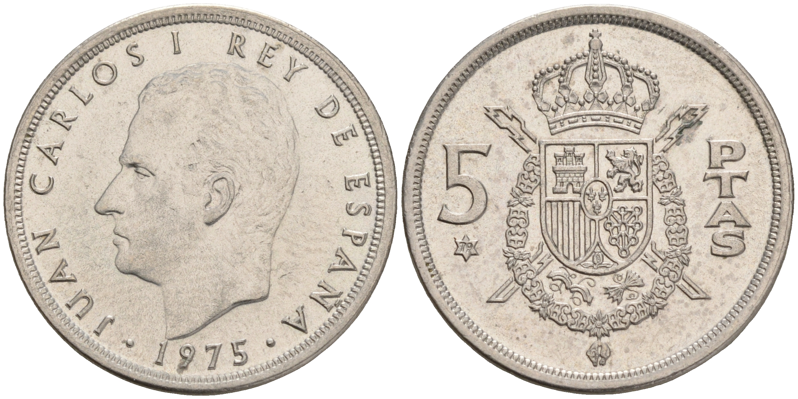 Испания 5 песет 1975 (79) Хуан Карлос I (1975-2014) KM 807 медно-никель 4561-817