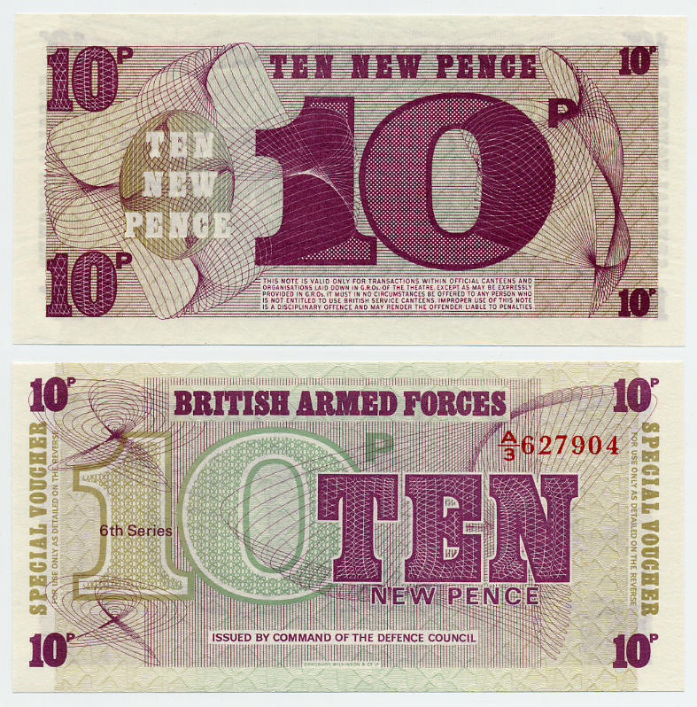 АНГЛИЯ 10 ПЕНСОВ 1972 ДЛЯ АРМИИ, 6 СЕРИЯ Pick М45 бумага UNC (ПРЕСС) 6283-17-4