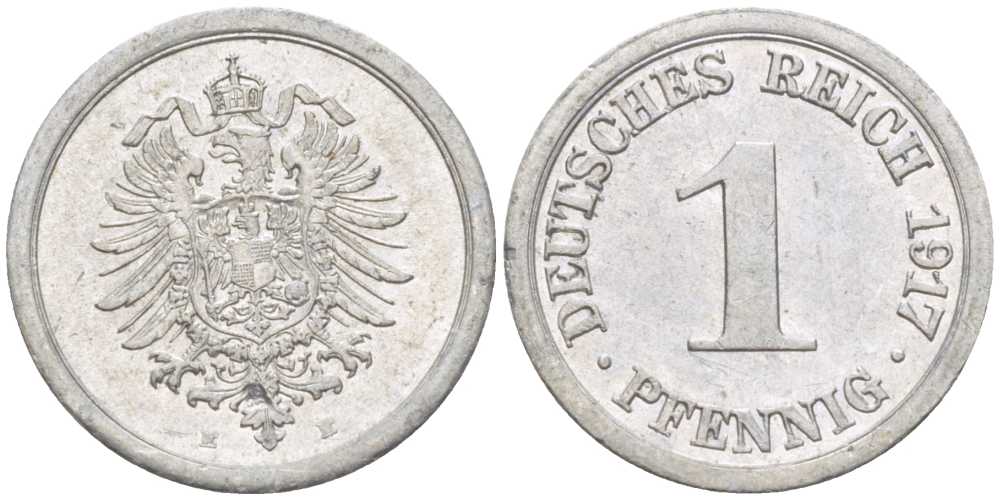 Германия 1 пфенниг 1917 E KM 24, J. 300, Weege 2 алюминий 206-1066