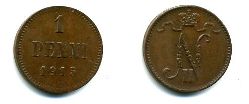 ФИНЛЯНДИЯ 1 ПЕННИ 1915 медь 46-415