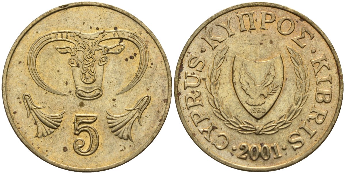 Кипр 5 центов 2001 KM 55.3 никель латунь 4141-1056