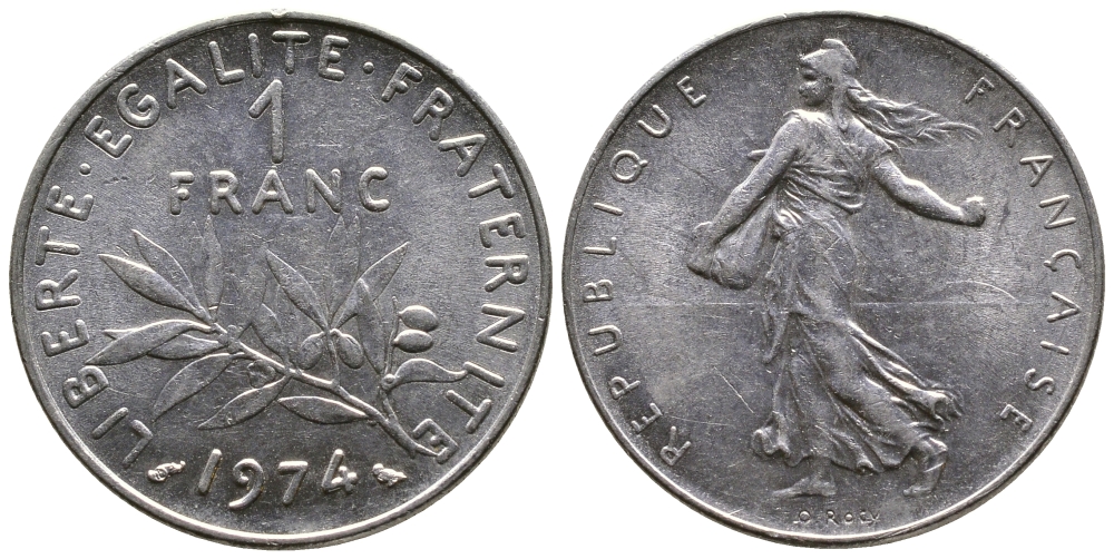 ФРАНЦИЯ 1 ФРАНК 1974 СЕЯТЕЛЬ KM 925.1 никель 51-243
