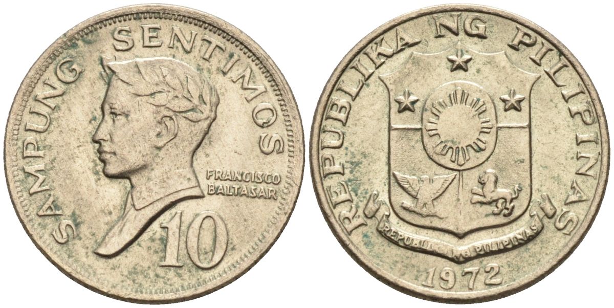 Филиппины 10 сентимо 1972 Франсиско Балагтас KM 198 медно-никель 4588-823