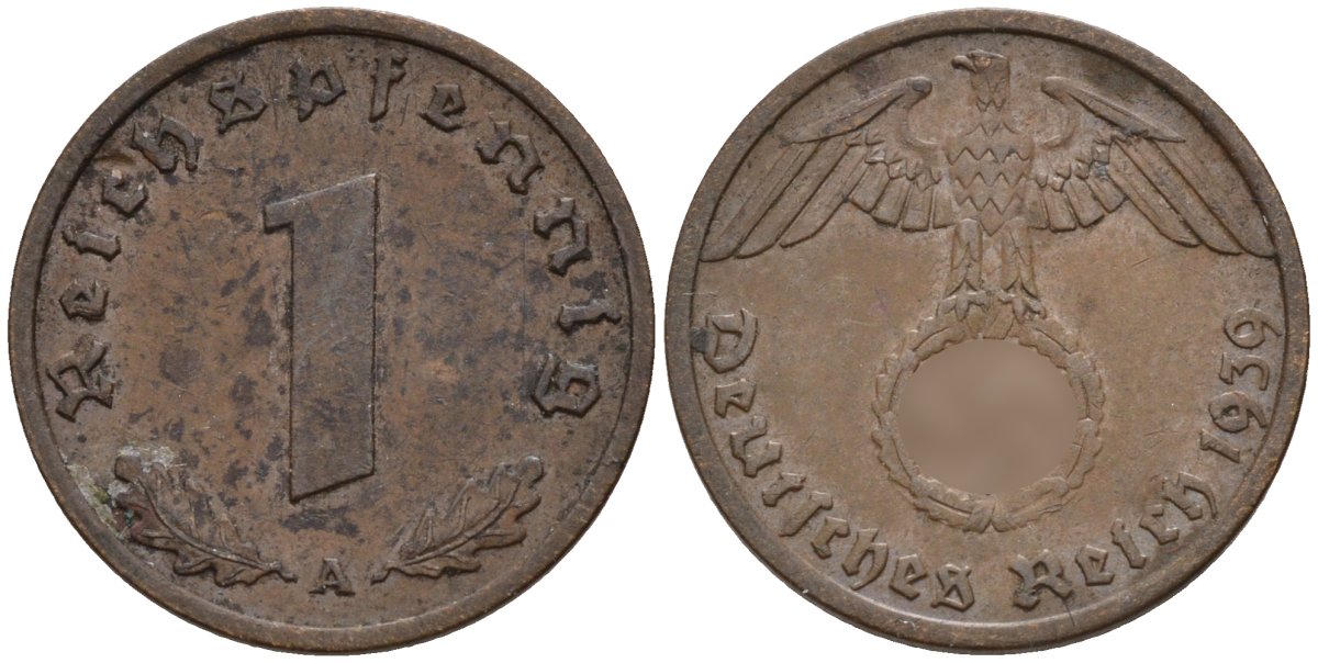 Германия 1 рейхспфенниг 1939 A KM 89, J. 361 бронза 4147-1129