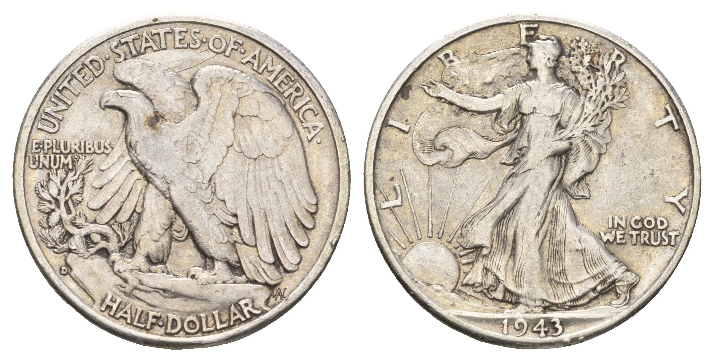 США 1/2 доллара (50 центов) 1943 D KM 142 серебро 4044-1022