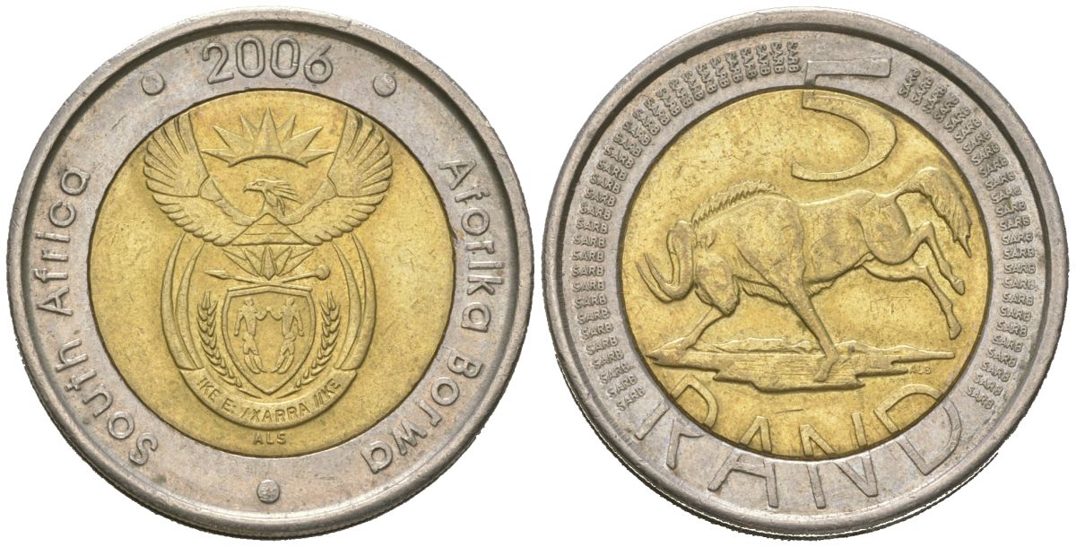 ЮАР 5 рандов 2006 KM 492 биметалл 4364-2446