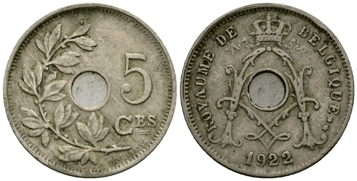 Бельгия 5 сантимов 1922 Belgique KM 66 медно-никель 4173-512