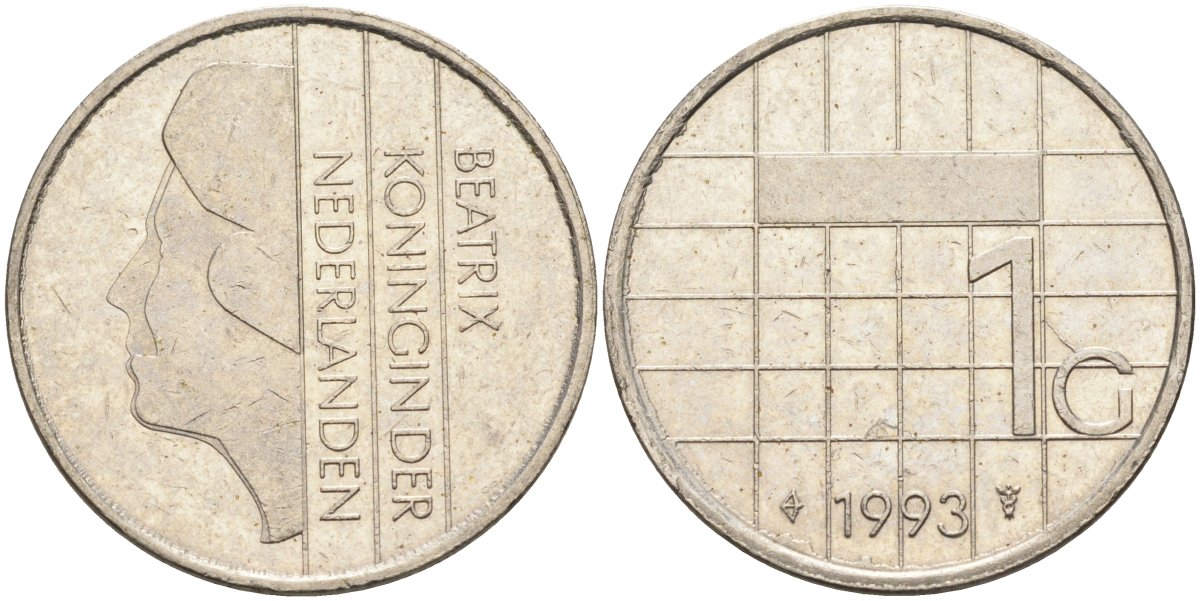 Нидерланды 1 гульден 1993 Беатрикс (1980-2013) KM 201 никель 4171-141