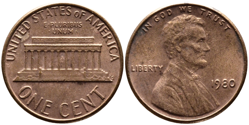США 1 цент 1980 Авраам Линкольн KM 201 медь цинк 4178-148