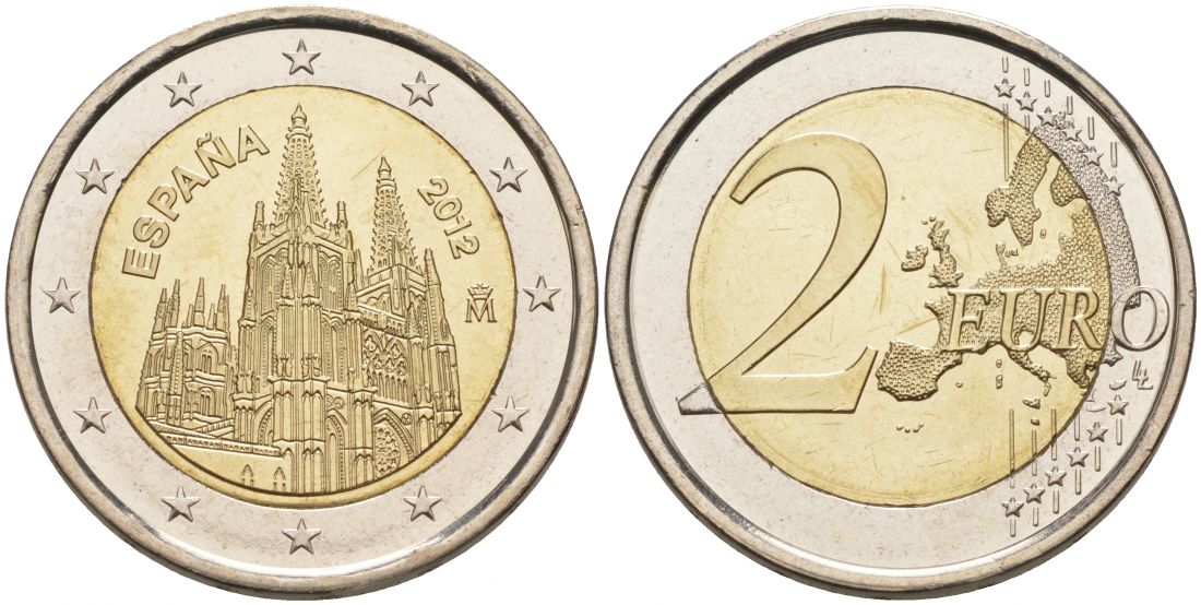 ИСПАНИЯ 2 ЕВРО 2012 ЮНЕСКО - КАФЕДРАЛЬНЫЙ СОБОР В ГОРОДЕ БУРГОС KM 1254 биметалл UNC M10-6