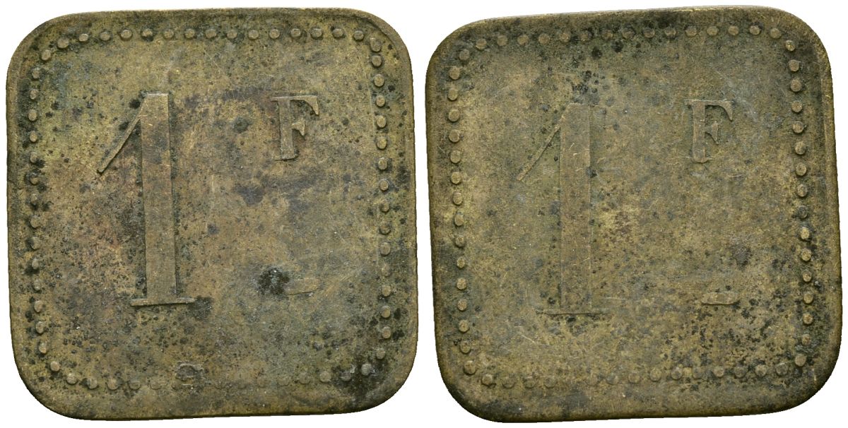 Франция 1 франк XIX-XX век ресторанный жетон латунь 4166-821