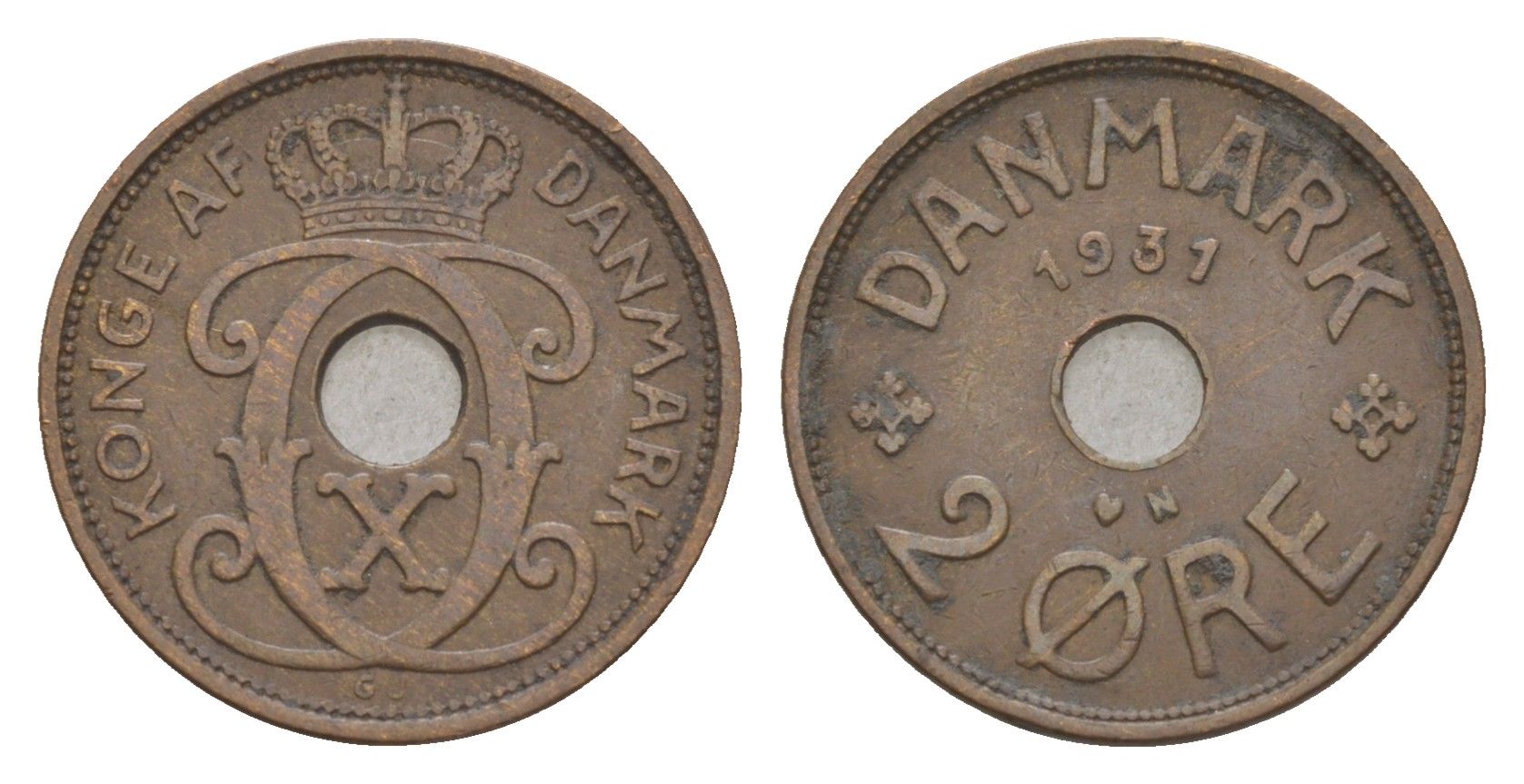 Дания 2 эре 1931 N, Кристиан X (1912-1947) KM 827 бронза 4658-235