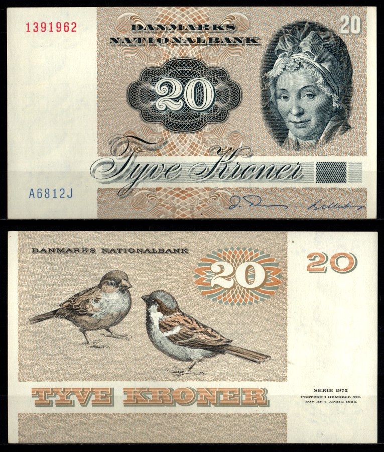 Дания 20 крон 1981 Pick 49 c (3) бумага UNC (пресс) 2198-12-2-1