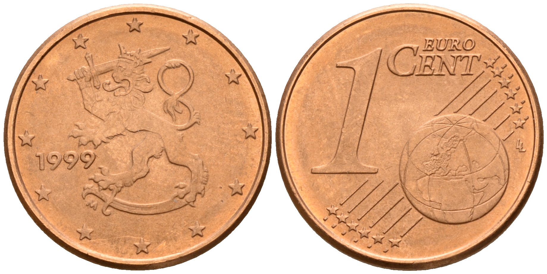 Финляндия 1 евроцент 1999  KM 98 сталь плакированная медью  UNC  4189-214