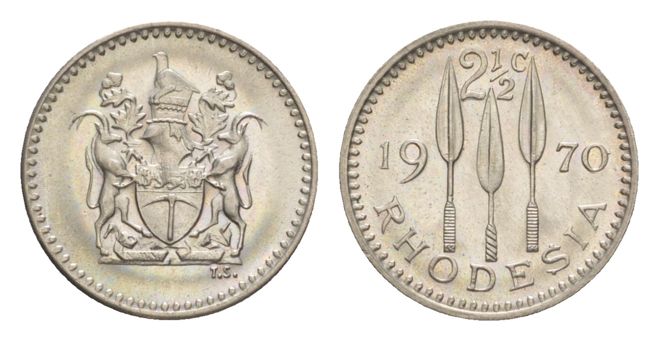 Родезия 2-1/2 цента 1970 (год-тип) KM 11 медно-никель  UNC  4640-936