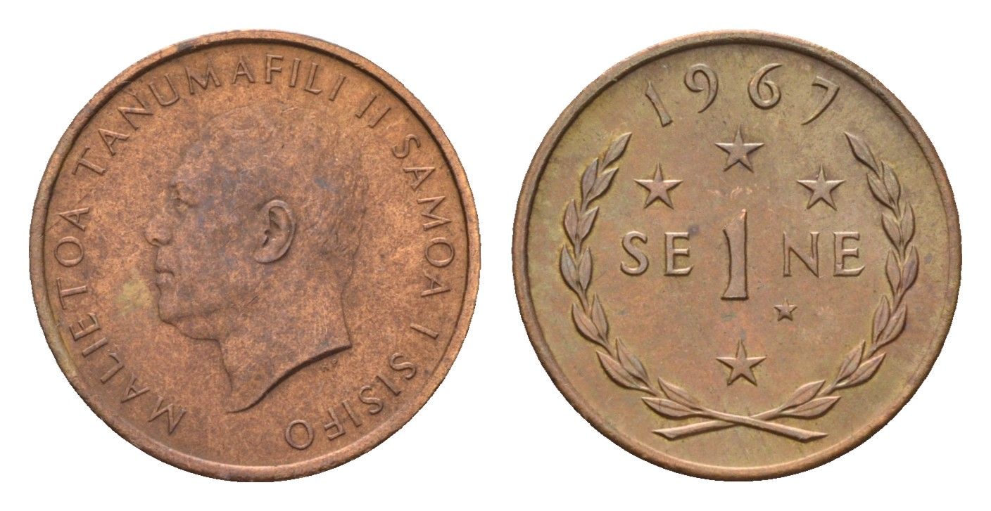 Самоа 1 сене 1967 год-тип KM 1 бронза UNC 4679-516