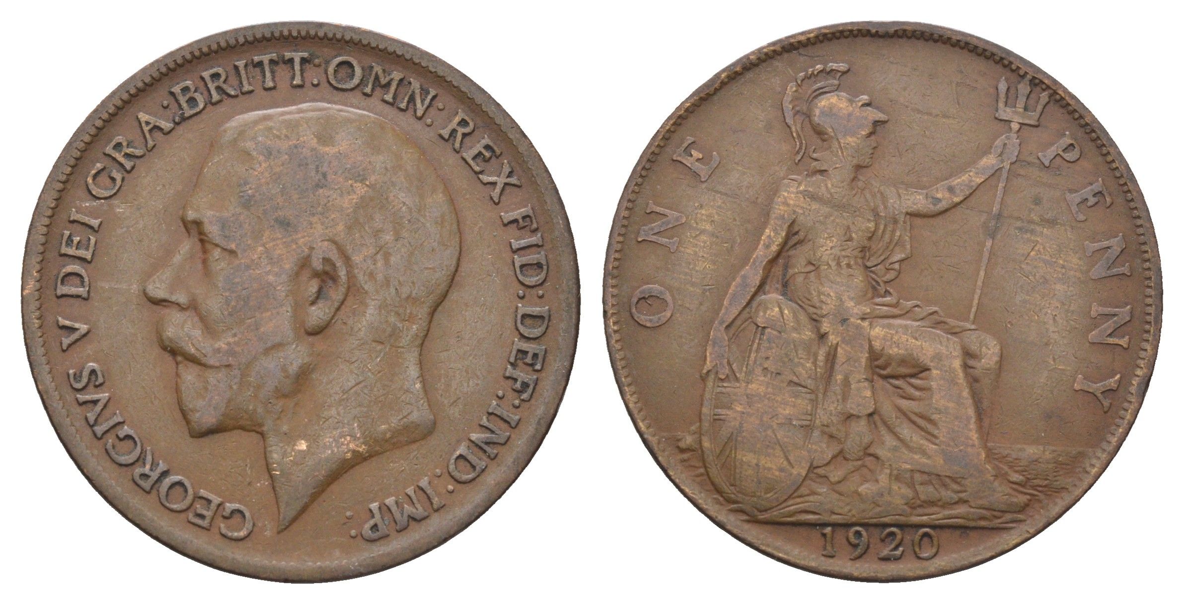 Великобритания 1 пенни 1920 Георг V (1910-1936) KM 810, Spink 4051 бронза 4661-635