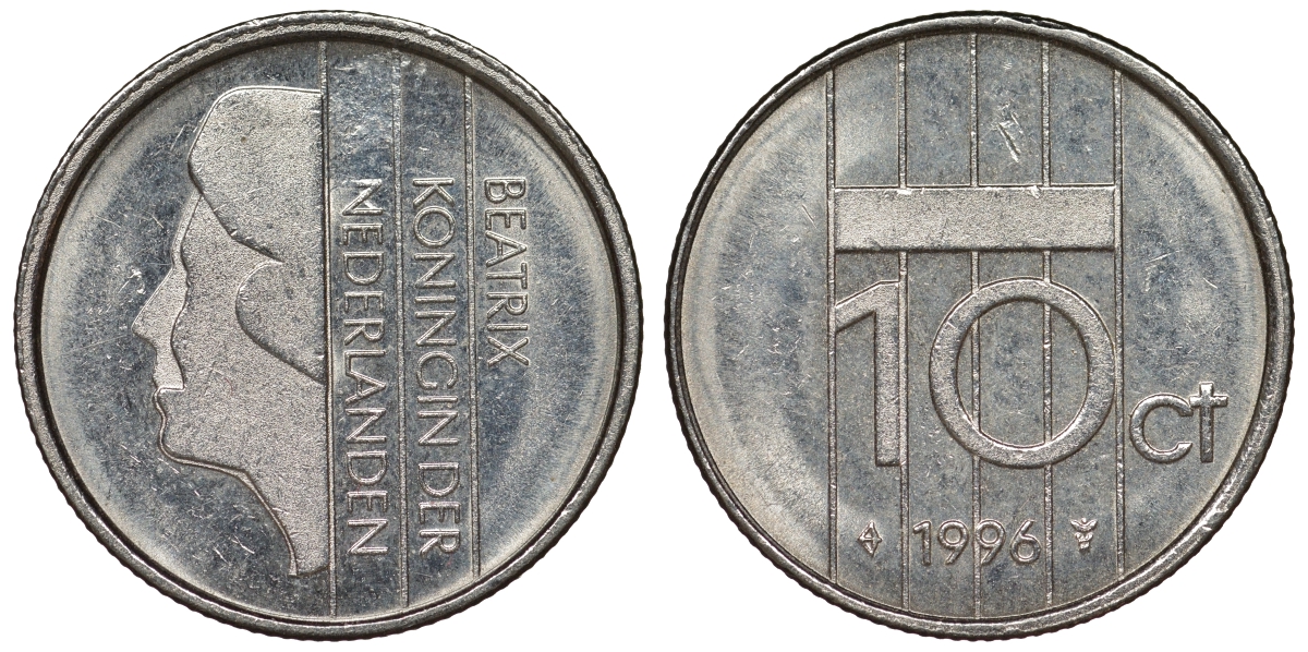 НИДЕРЛАНДЫ 10 ЦЕНТОВ 1996 БЕАТРИКС KM 203 никель 71-455