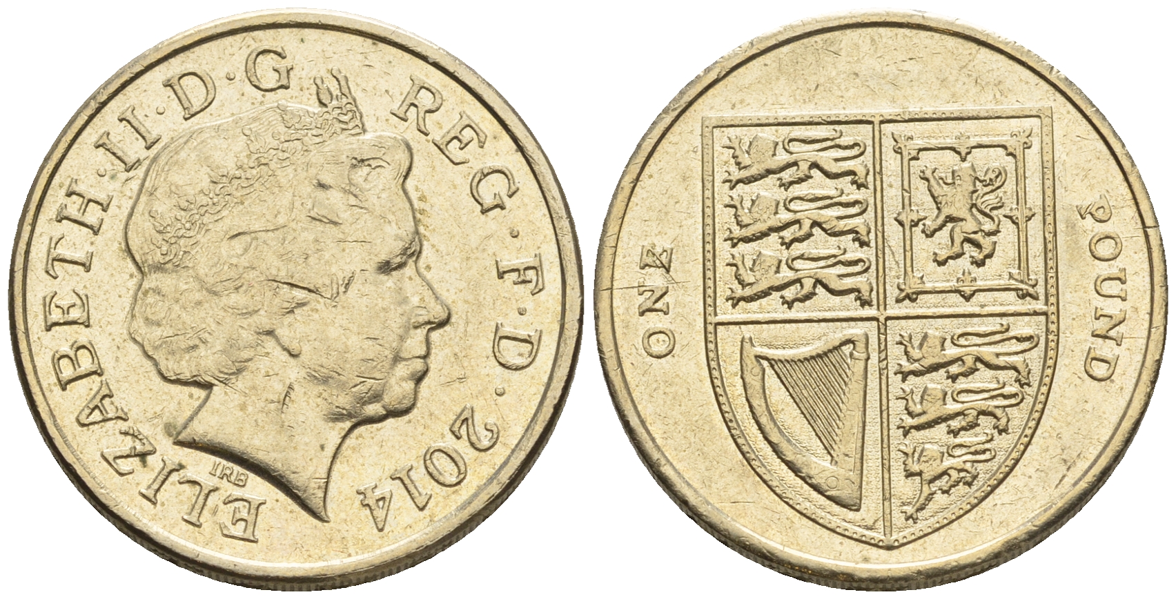 Великобритания 1 фунт 2014 Елизавета II (1952-2022), королевский щит KM 1113 никель латунь 60-1323