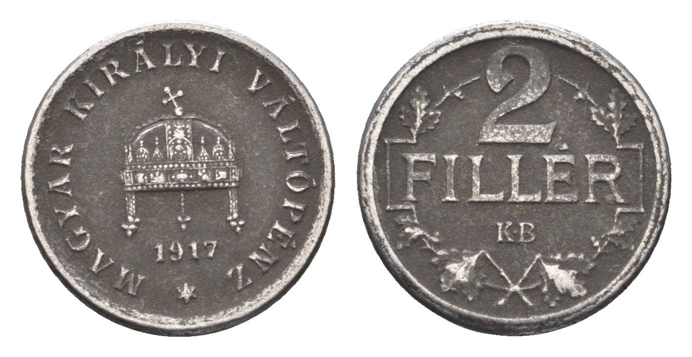 Венгрия 2 филлера 1917 KB, Карл I (1916-1918) KM 497 железо 4665-418