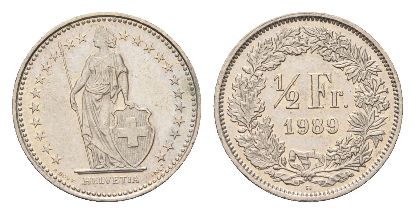 Швейцария 1/2 франка 1989 B KM 23a медно-никель 4685-863