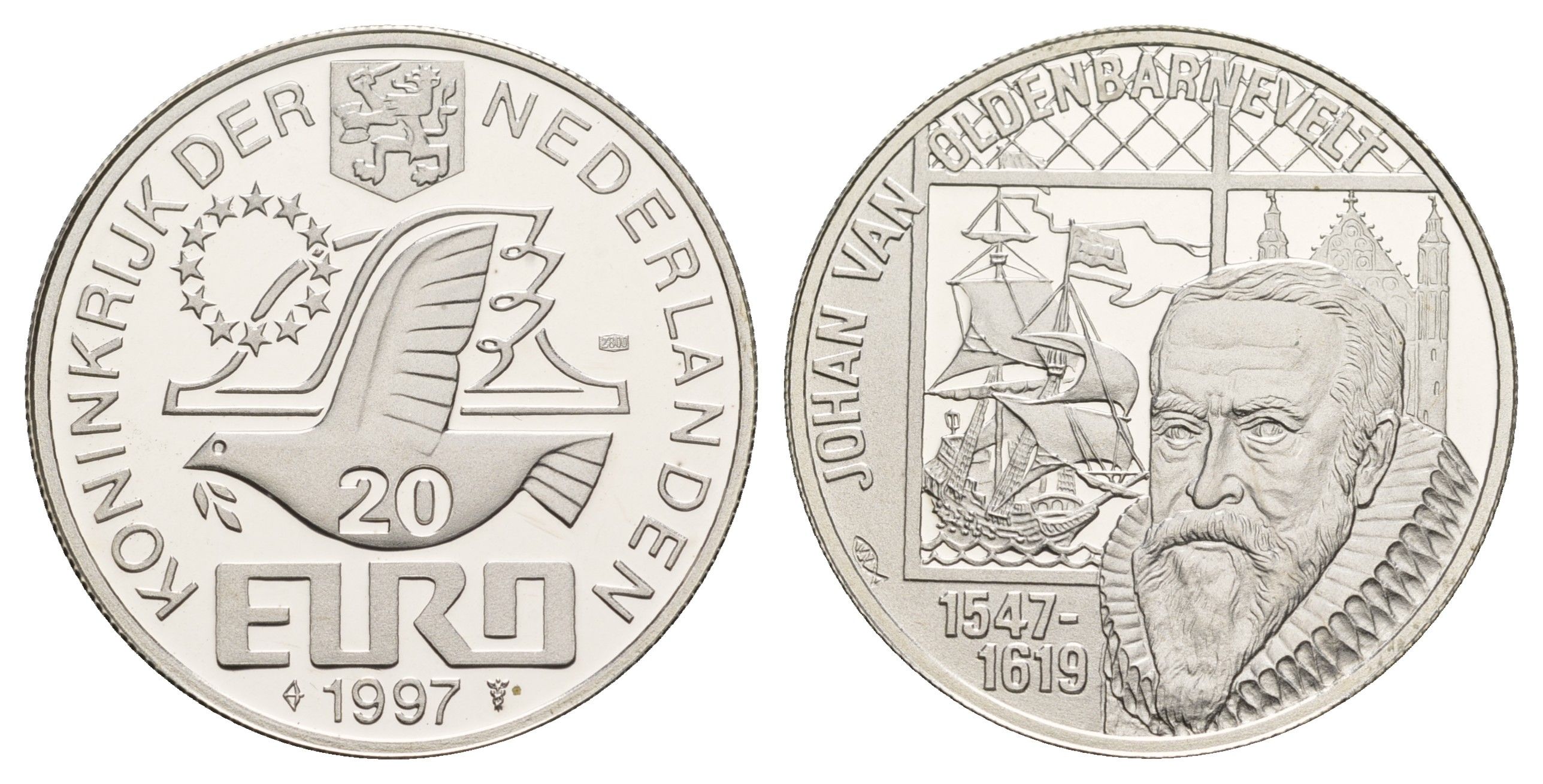 Нидерланды 20 евро 1997 Йохан ван Олденбарневелт X 140 серебро PROOF 443-1412