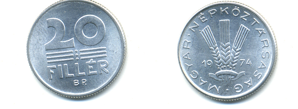 ВЕНГРИЯ 20 ФИЛЛЕРОВ 1974 НАРОДНАЯ РЕСПУБЛИКА (1949-1989) KM 573 алюминий UNC 83-1355