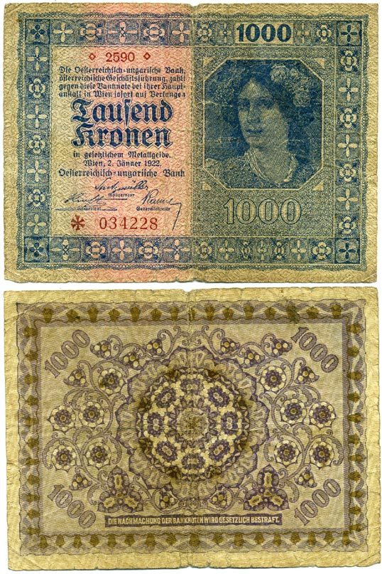 АВСТРИЯ 1000 КРОН 1922 Pick 78 бумага 3295-12-2