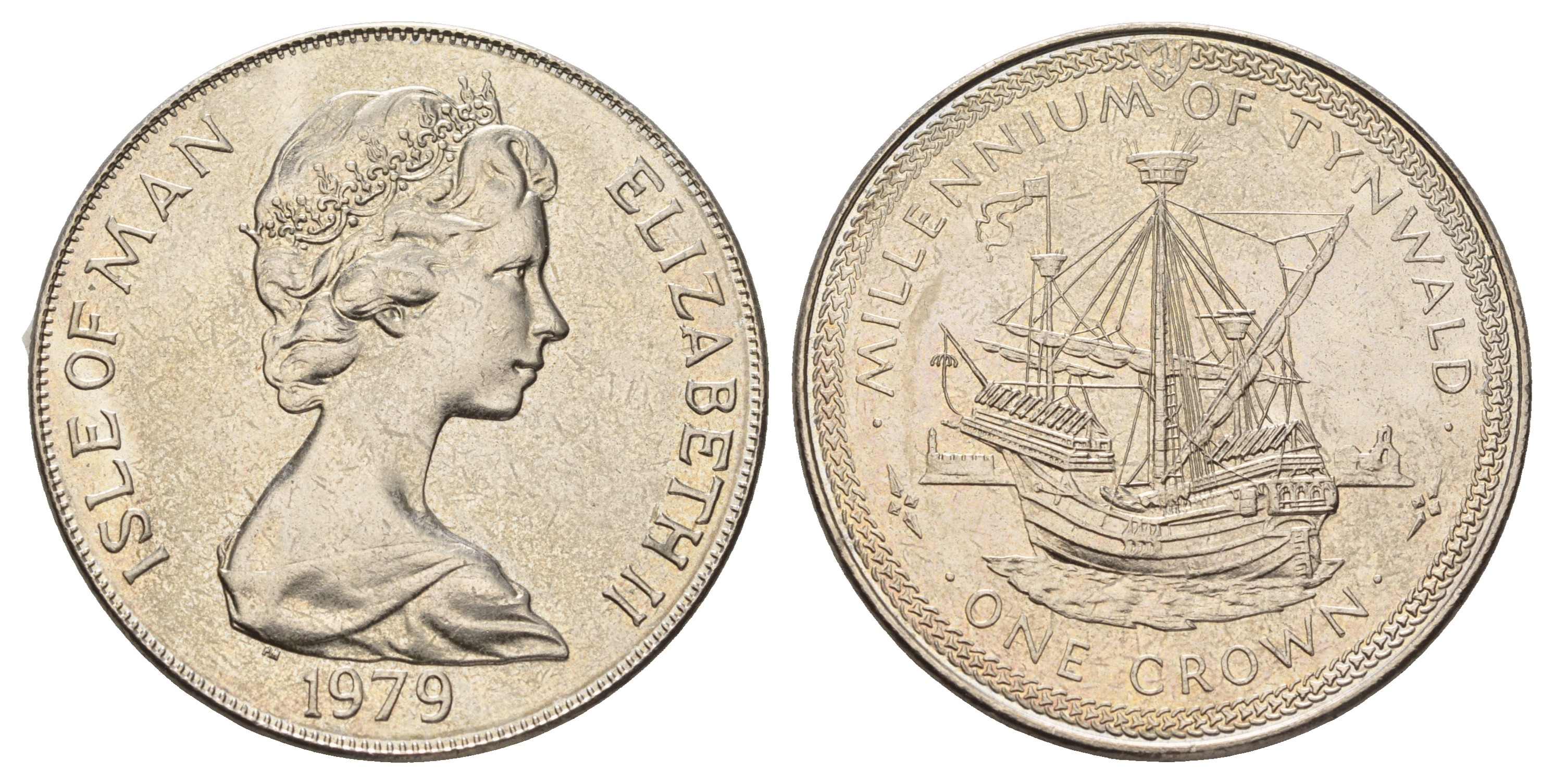 Остров Мэн 1 крона 1979 1000 летие Тинвальду (парламенту), корабль англичан КМ 47 медно-никель UNC 4386-213