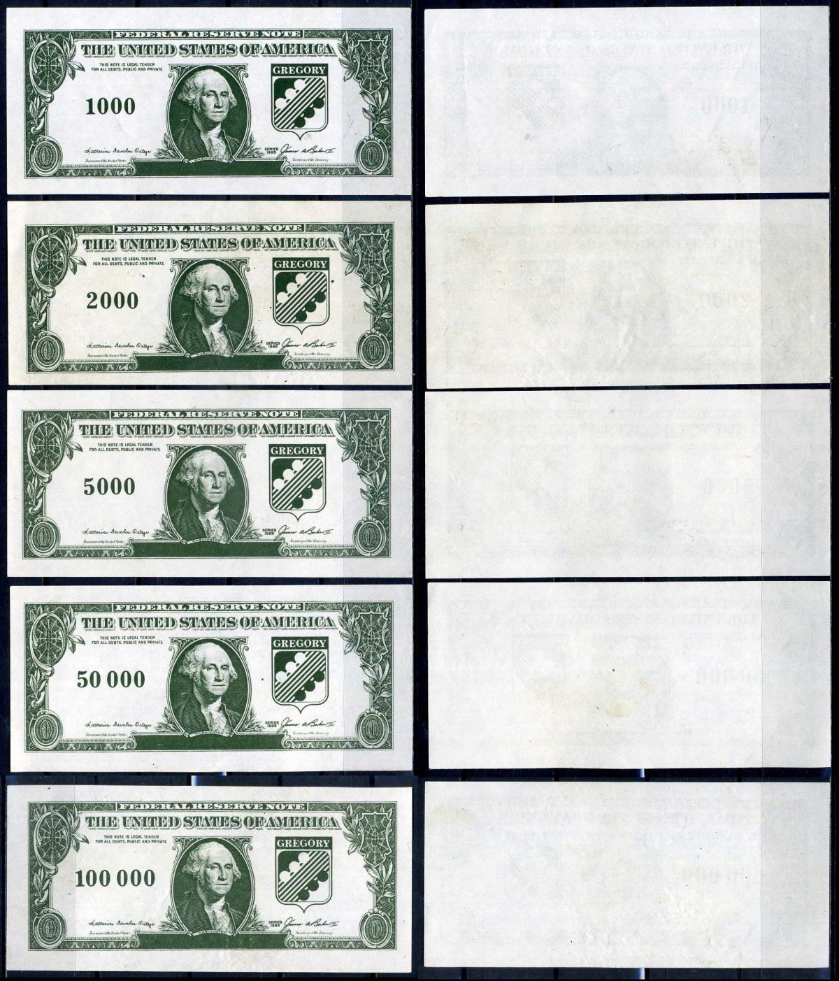 США набор из 5 банкнот для игры в казино ND    пластик  UNC (пресс) 6278-41-4-2